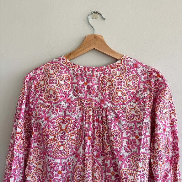 Tuckernuck Beach Block Print Kenzo Long Sleeve Dress Pink Orange M - Picture 11 of 11